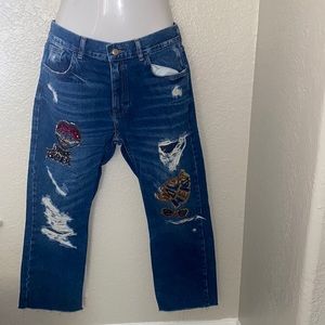 Zara Trafaluc Sequin Patch Jeans